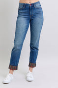 Load image into Gallery viewer, Plaid Print Cuff Jeans
