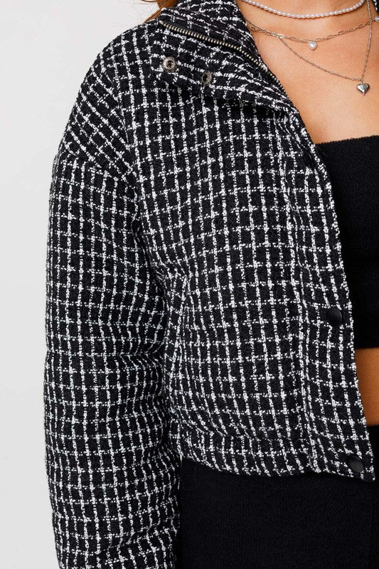 Maeve Tweed Crop Puffer Jacket