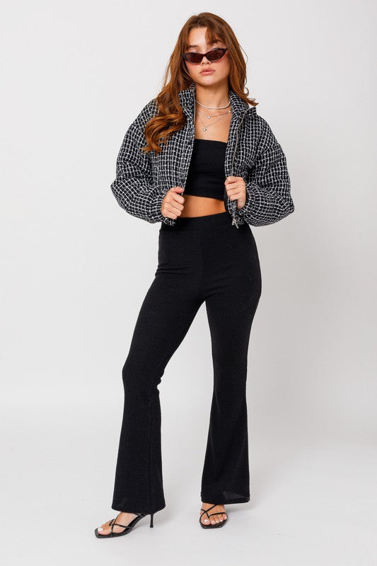 Maeve Tweed Crop Puffer Jacket