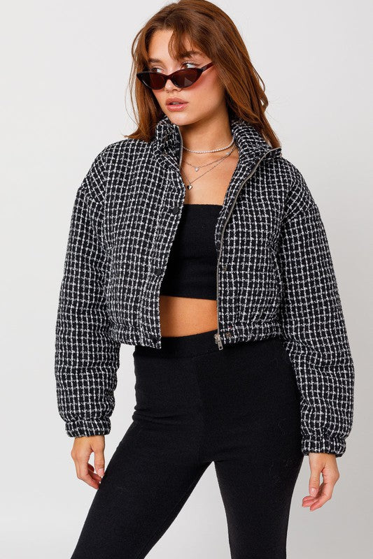 Maeve Tweed Crop Puffer Jacket