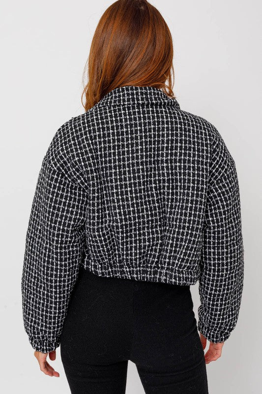 Maeve Tweed Crop Puffer Jacket