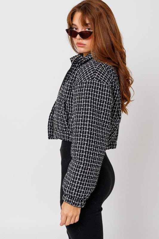 Maeve Tweed Crop Puffer Jacket