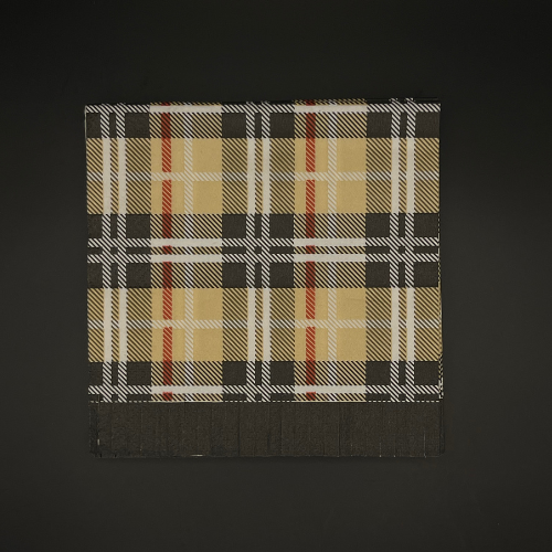 Plaid Fringe Cocktail Napkin