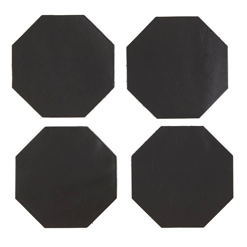 Leather Coaster Set - Black