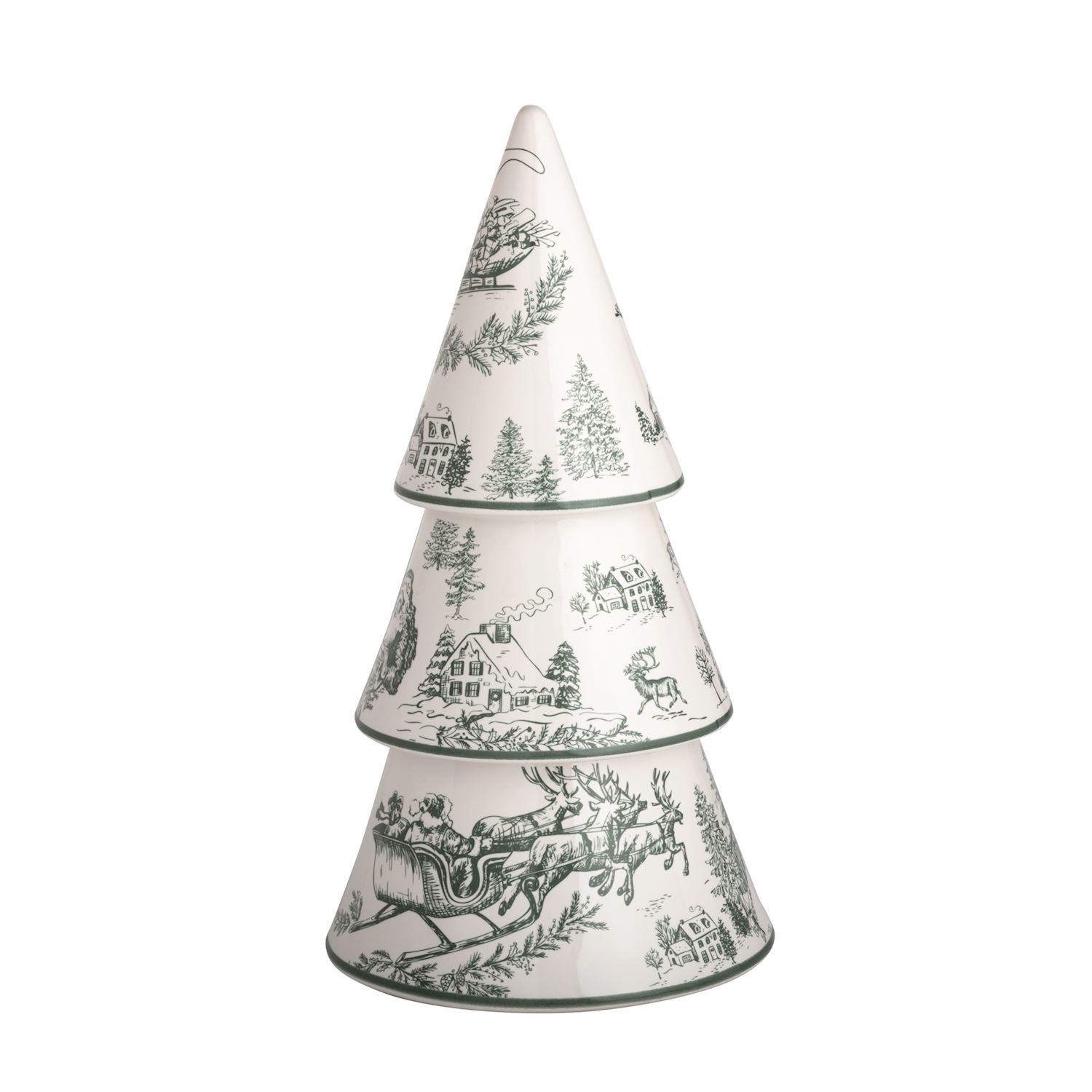 Hand-Painted Green Toile Ceramic Christmas Tree Sitters