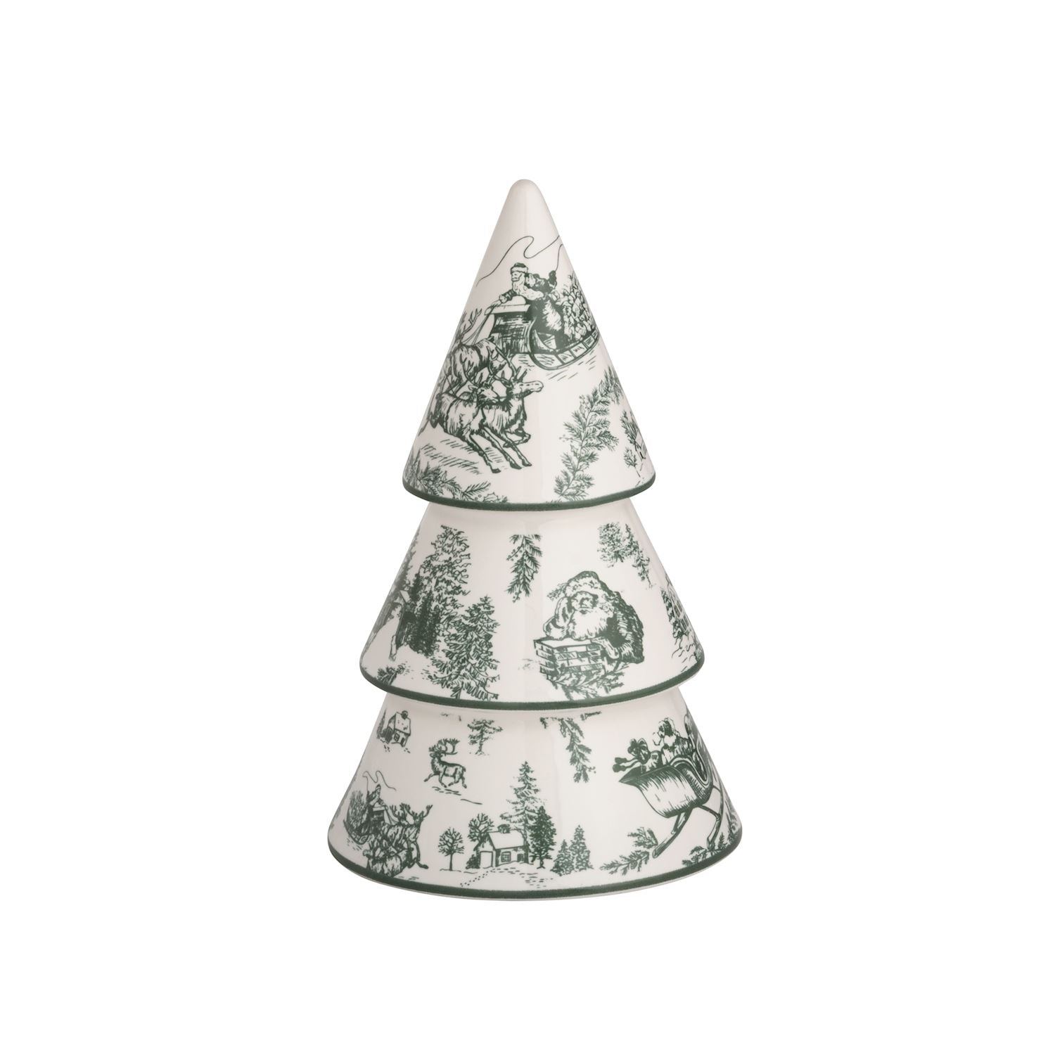 Hand-Painted Green Toile Ceramic Christmas Tree Sitters