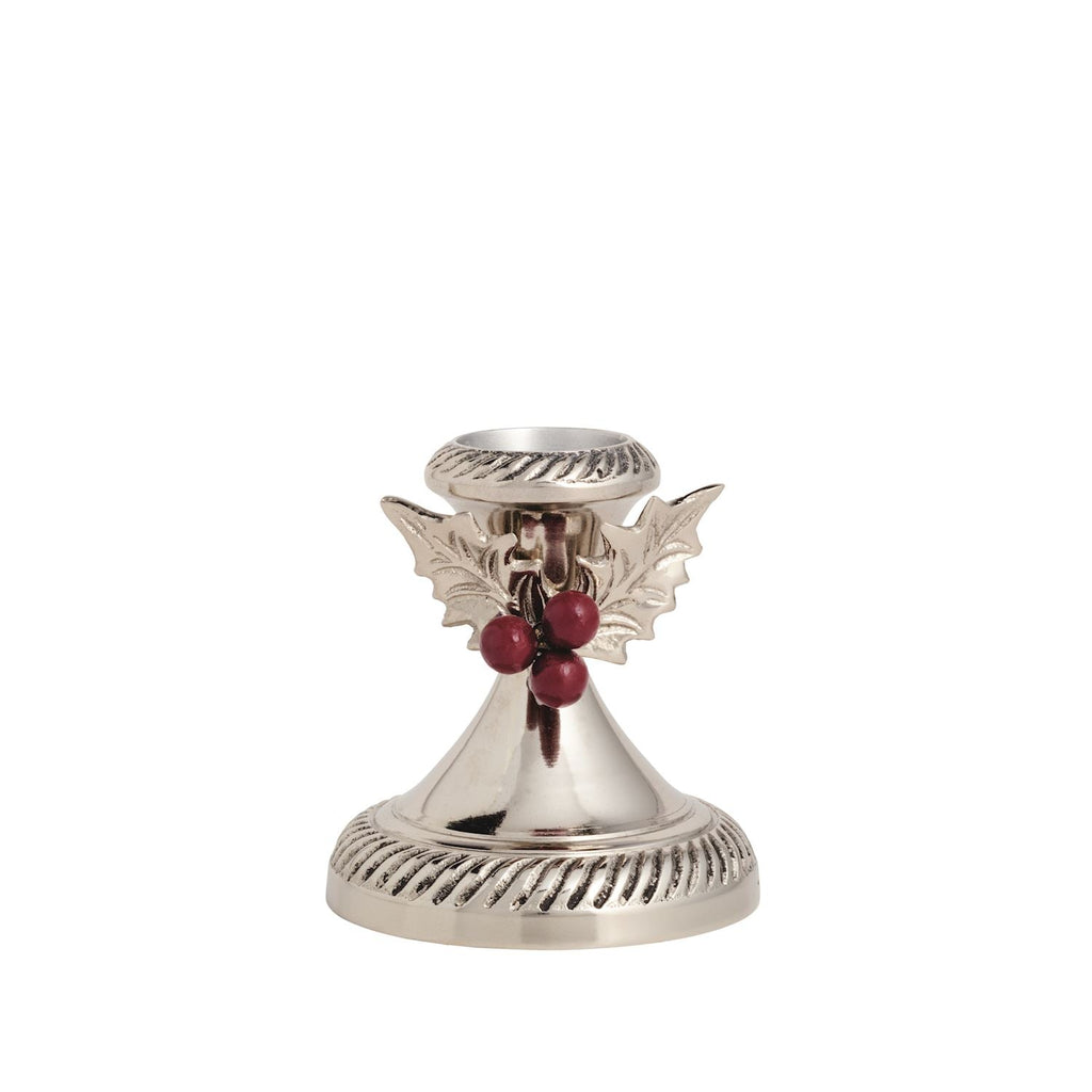 Holly Leaf & Berry Metal Candlesticks | 2 Sizes