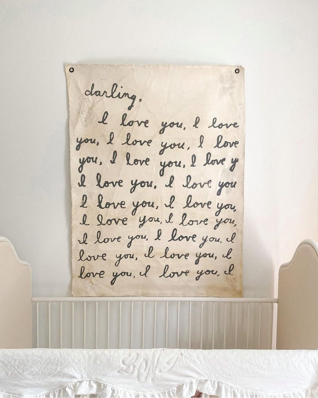 Handmade Crackled Wall Tarp – Darling, I Love You Quote