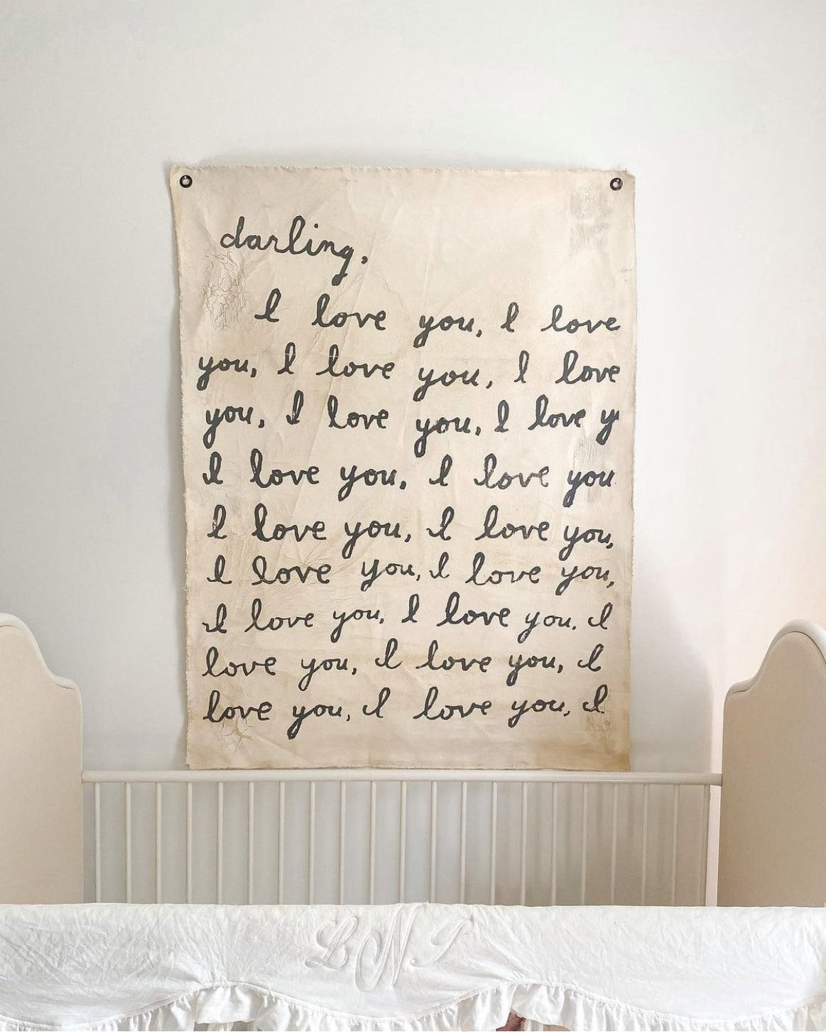 Handmade Crackled Wall Tarp – Darling, I Love You Quote