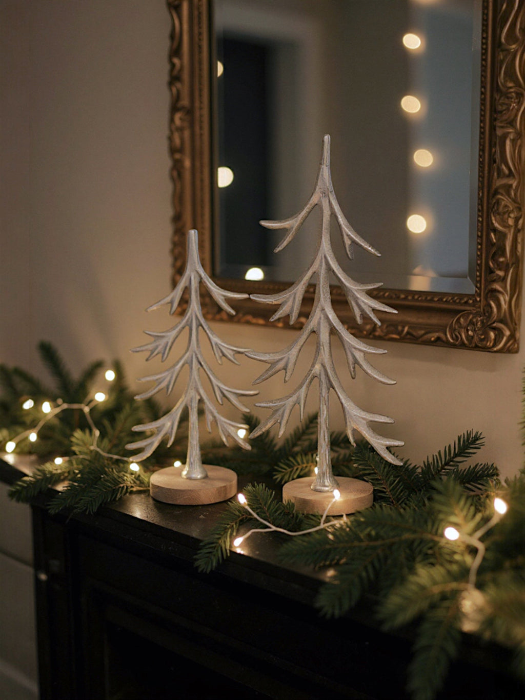 Silver Cast Aluminum Trees with Mango Wood Base | 2 Sizes