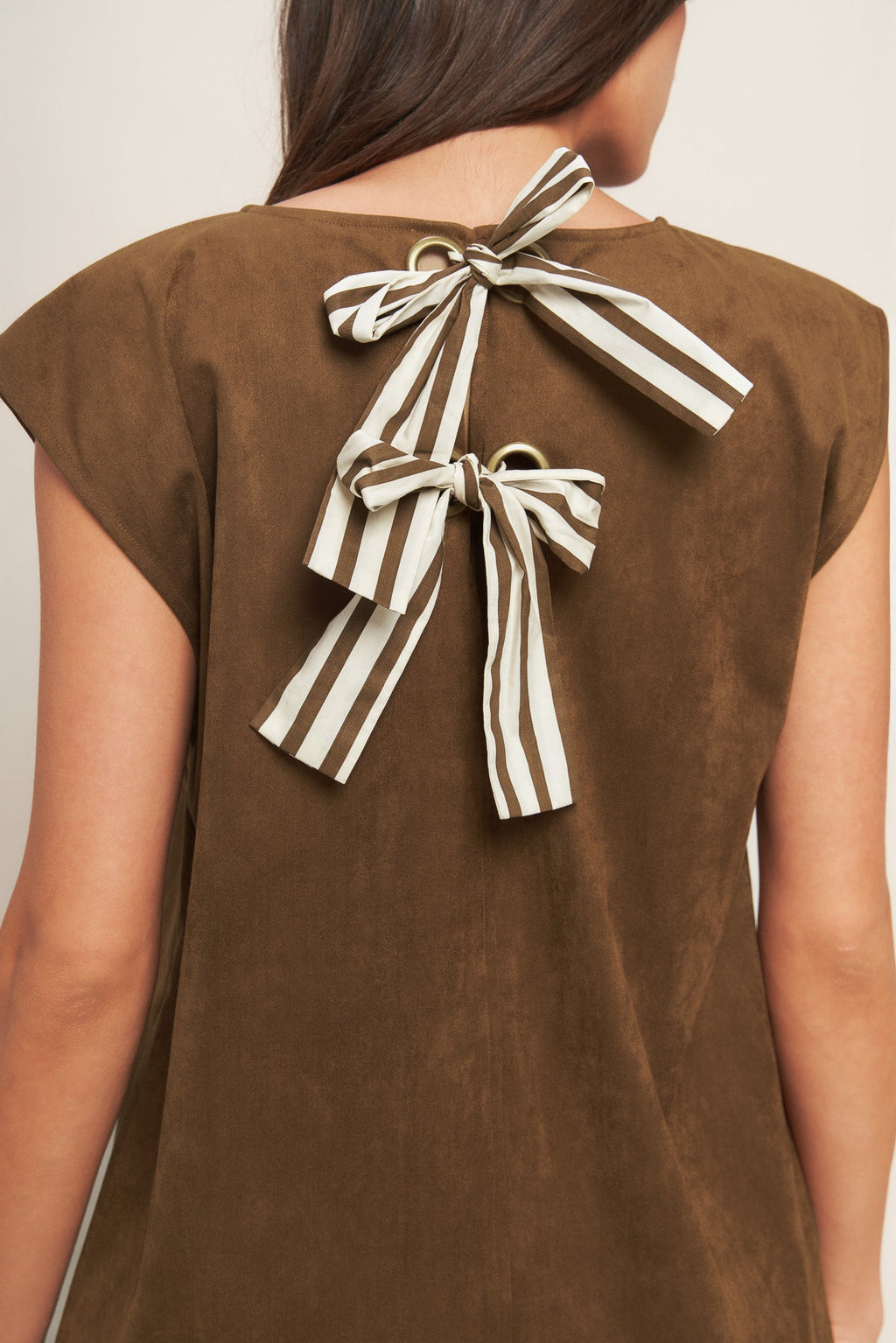 QUIET LUXURY EDGE FAUX SUEDE MIDI SHIFT DRESS