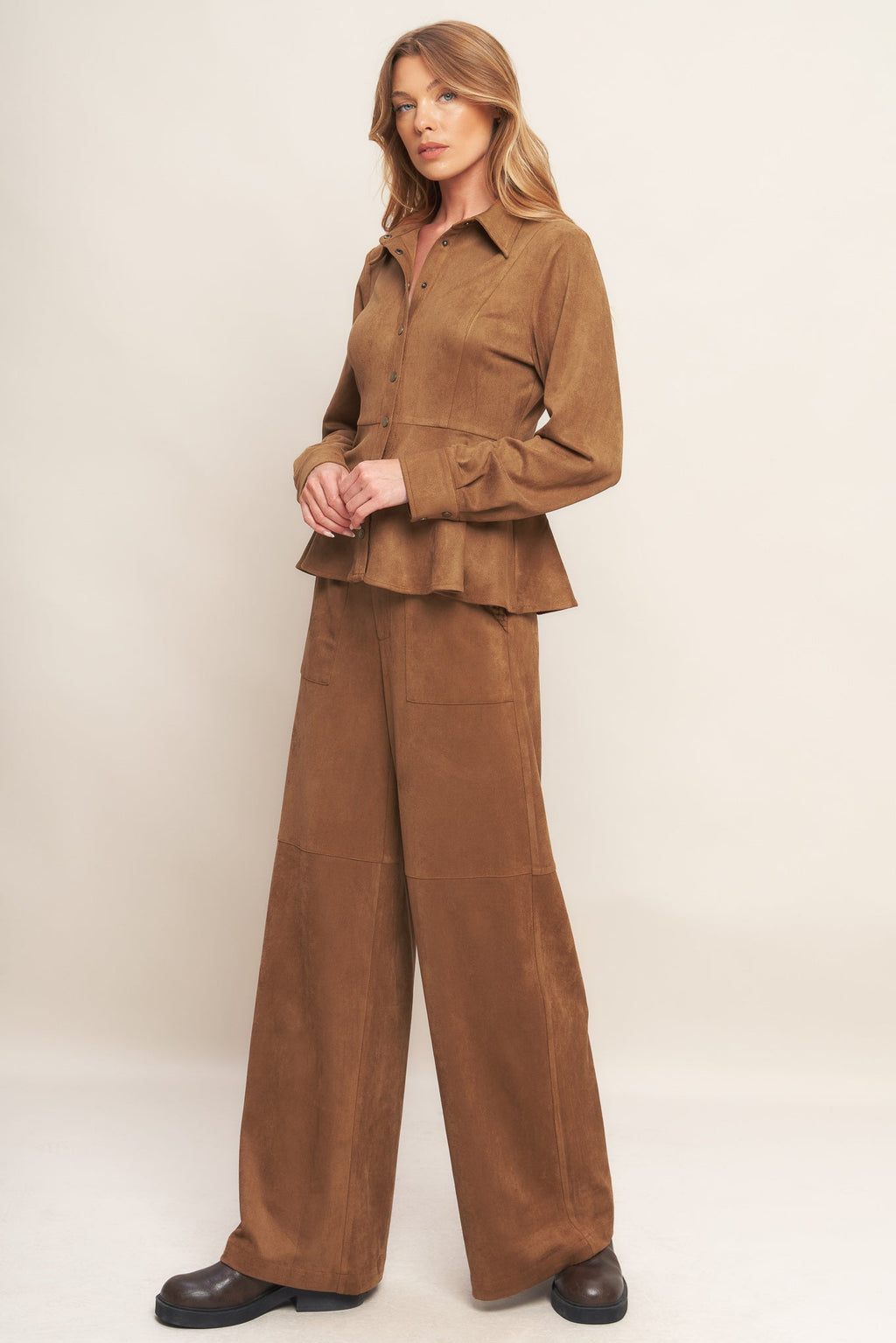 REFINED IMPRESSION FAUX SUEDE TOP