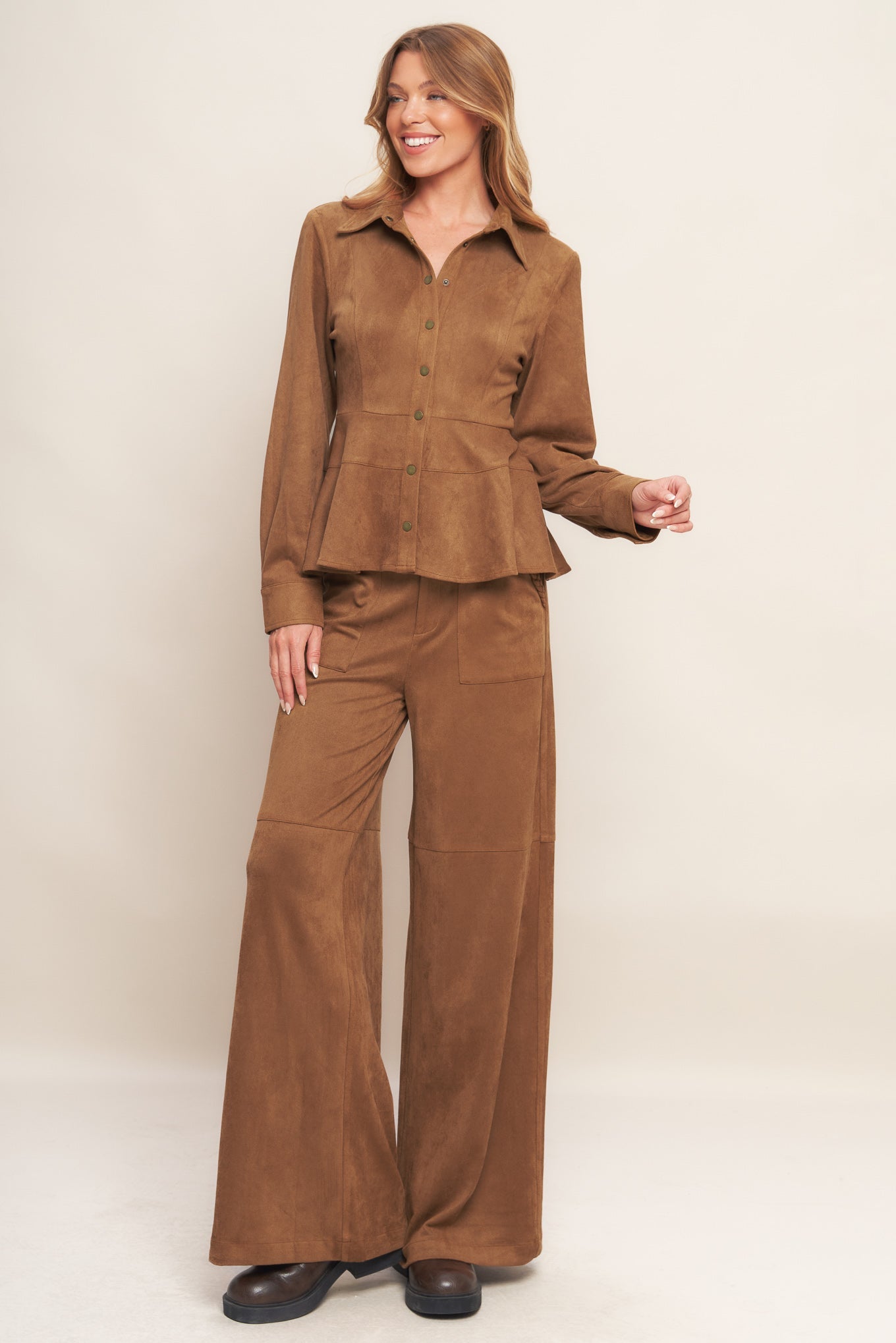 REFINED IMPRESSION FAUX SUEDE TOP