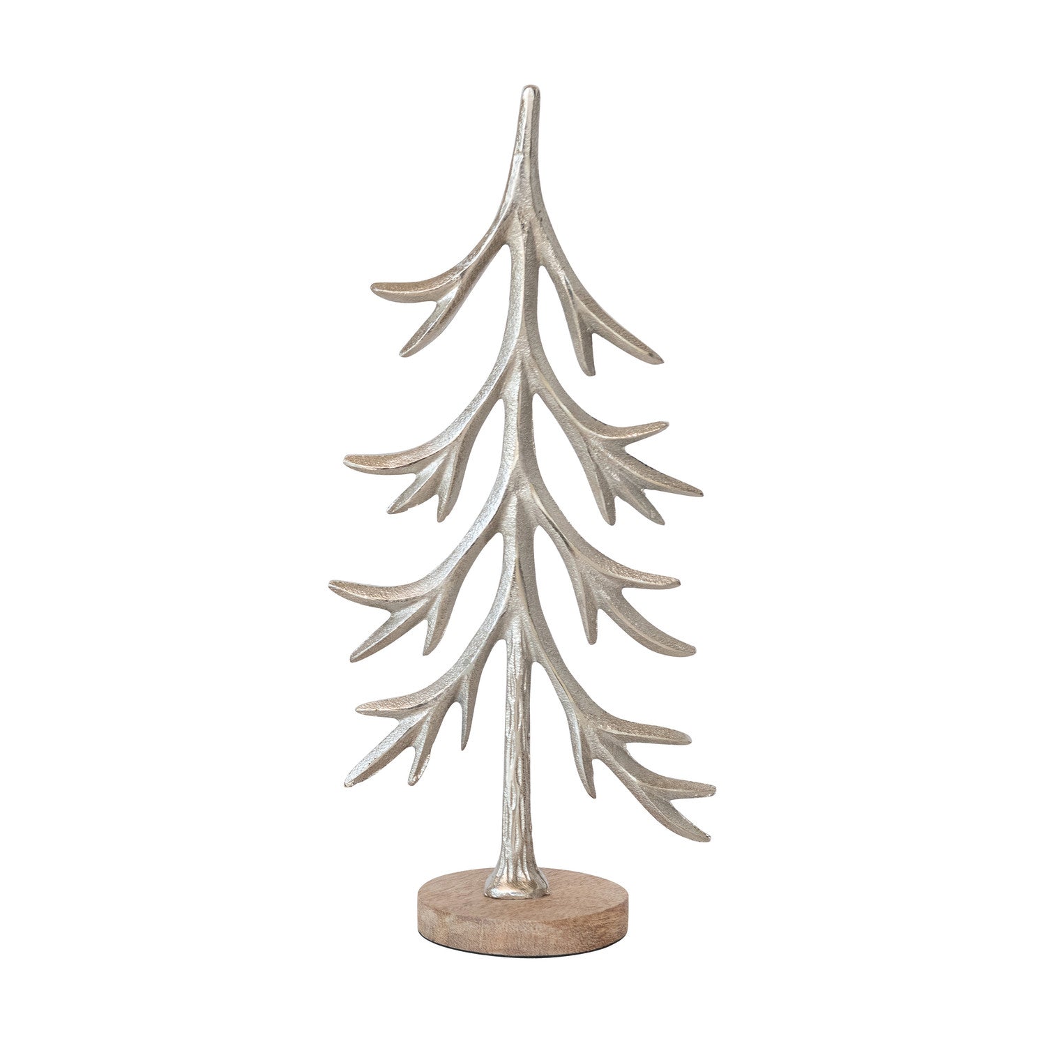 Silver Cast Aluminum Trees with Mango Wood Base | 2 Sizes