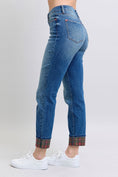 Load image into Gallery viewer, Plaid Print Cuff Jeans
