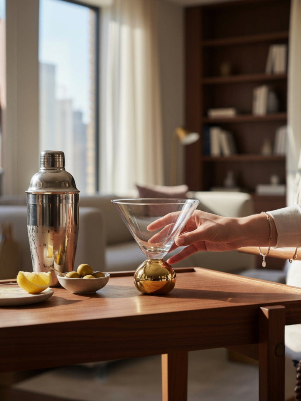 Gold Electroplated Ball Stem Martini Glass