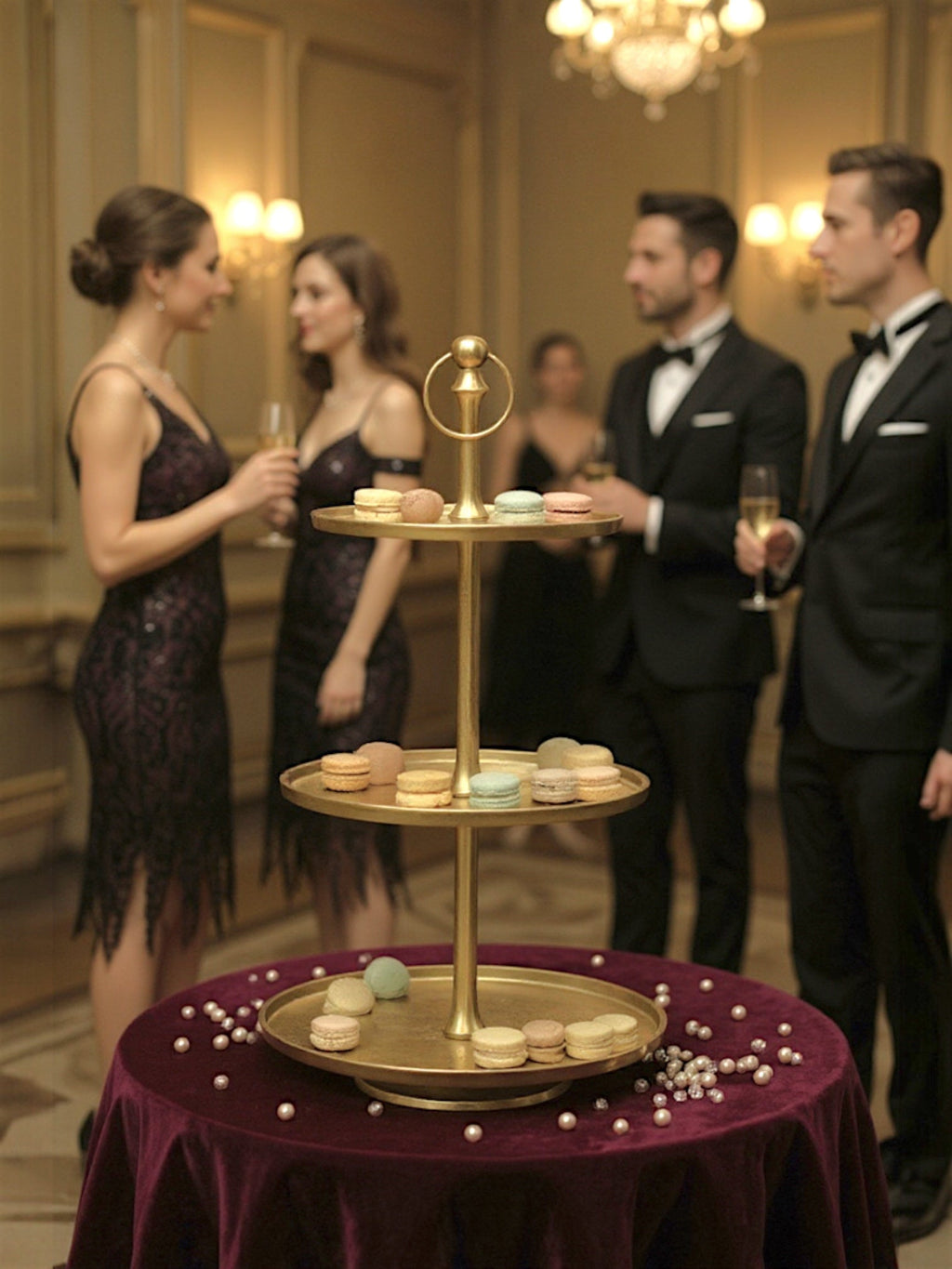 Gold Metal & Aluminum 3-Tier Tray