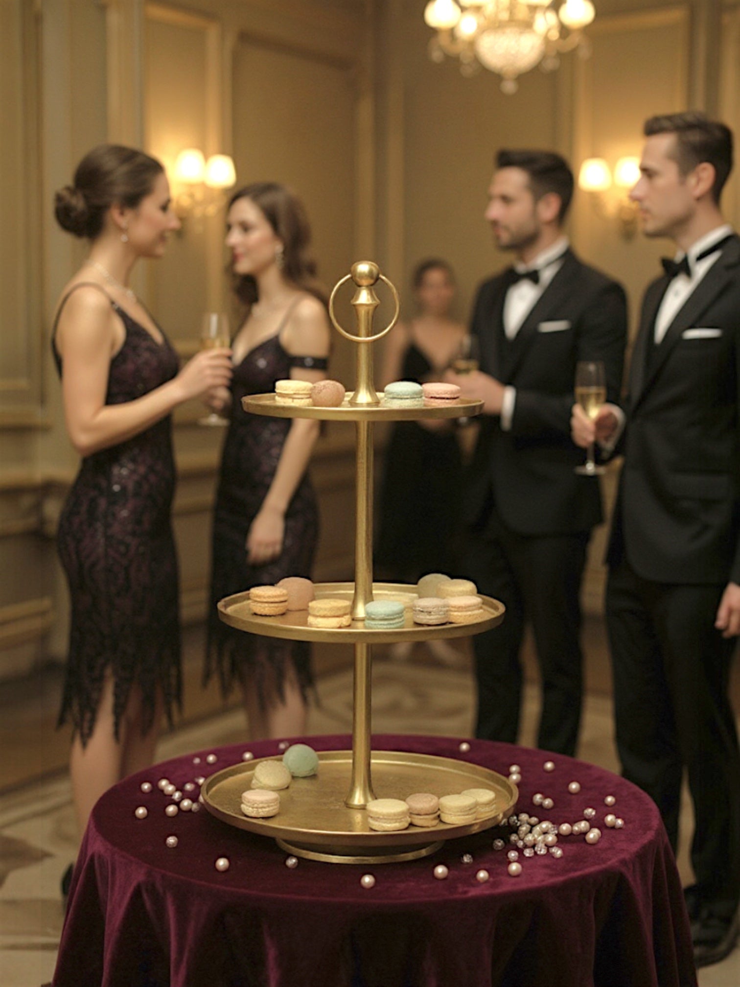 Gold Metal & Aluminum 3-Tier Tray