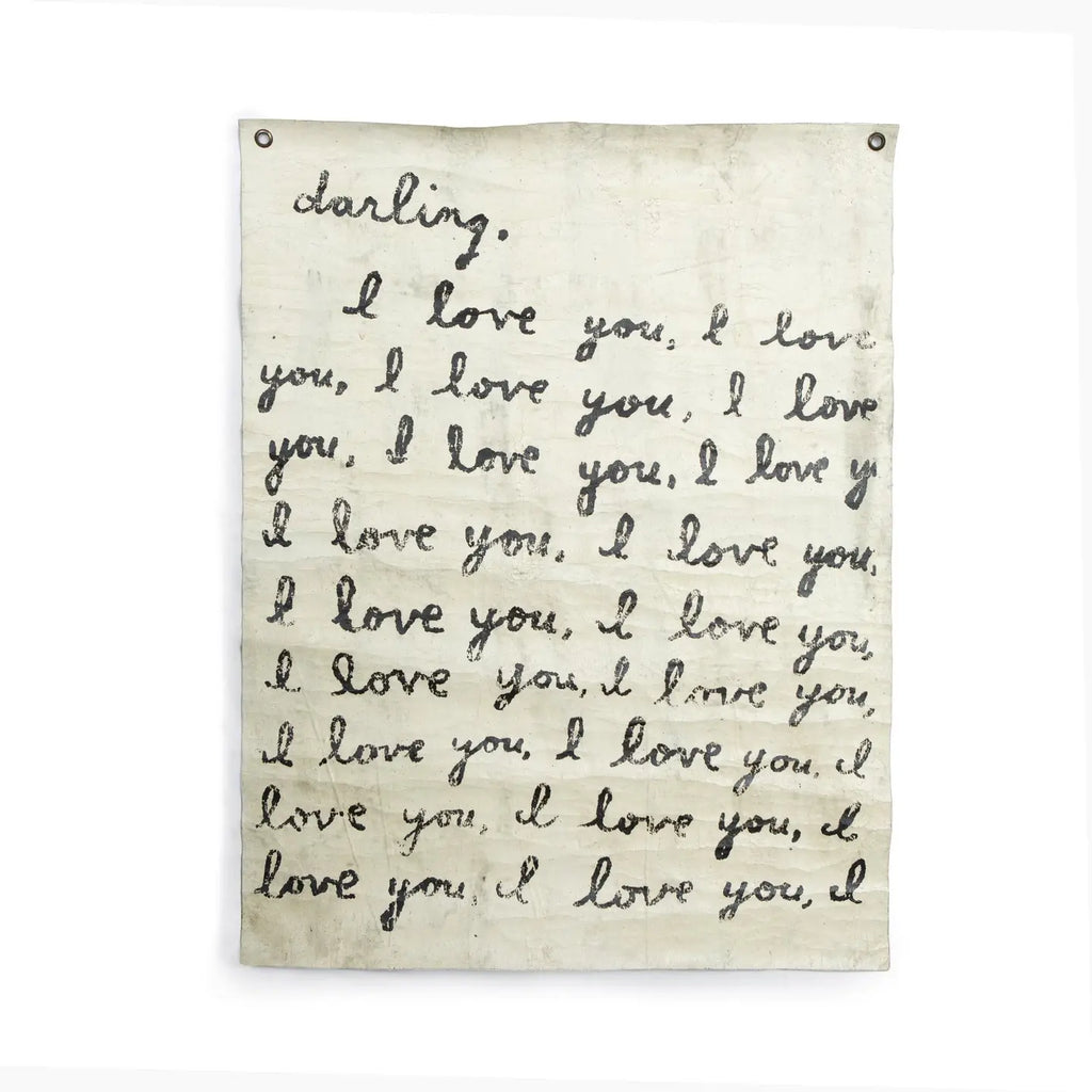 Handmade Crackled Wall Tarp – Darling, I Love You Quote