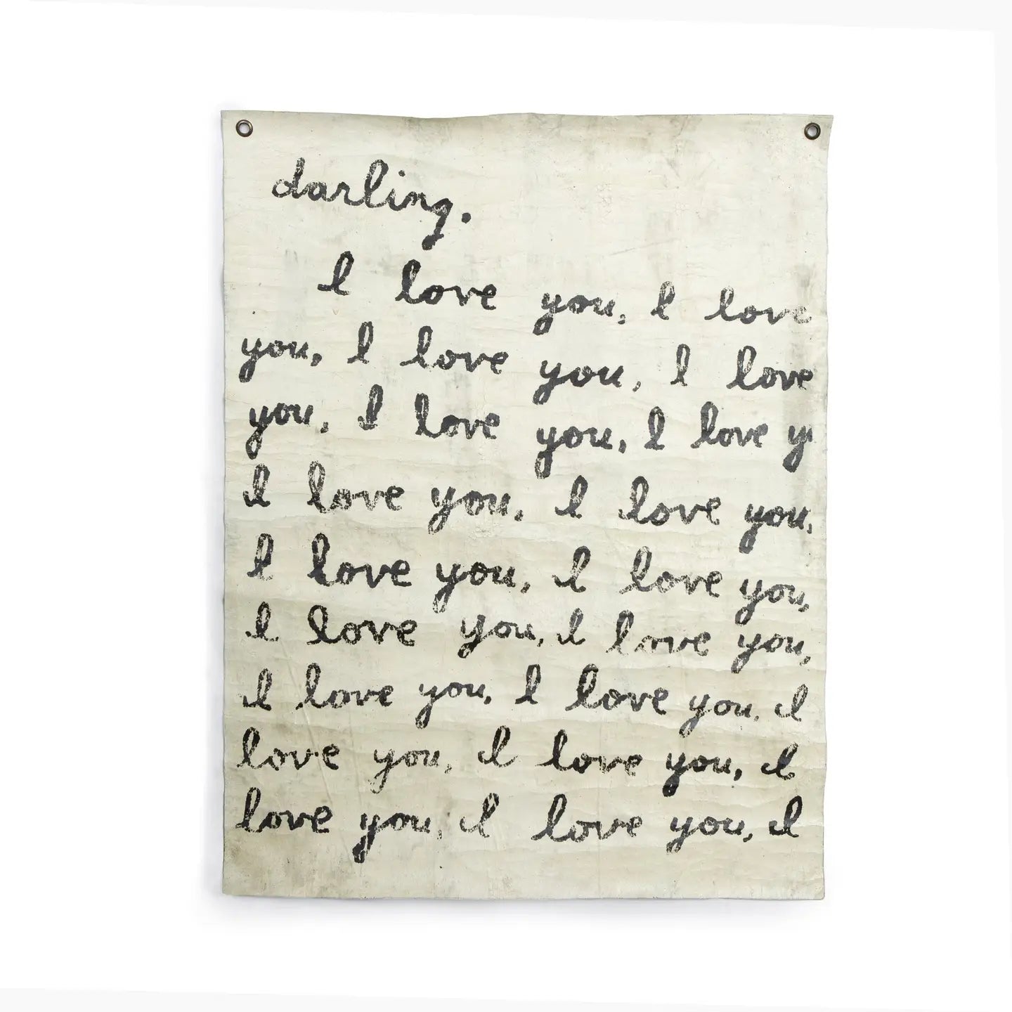 Handmade Crackled Wall Tarp – Darling, I Love You Quote