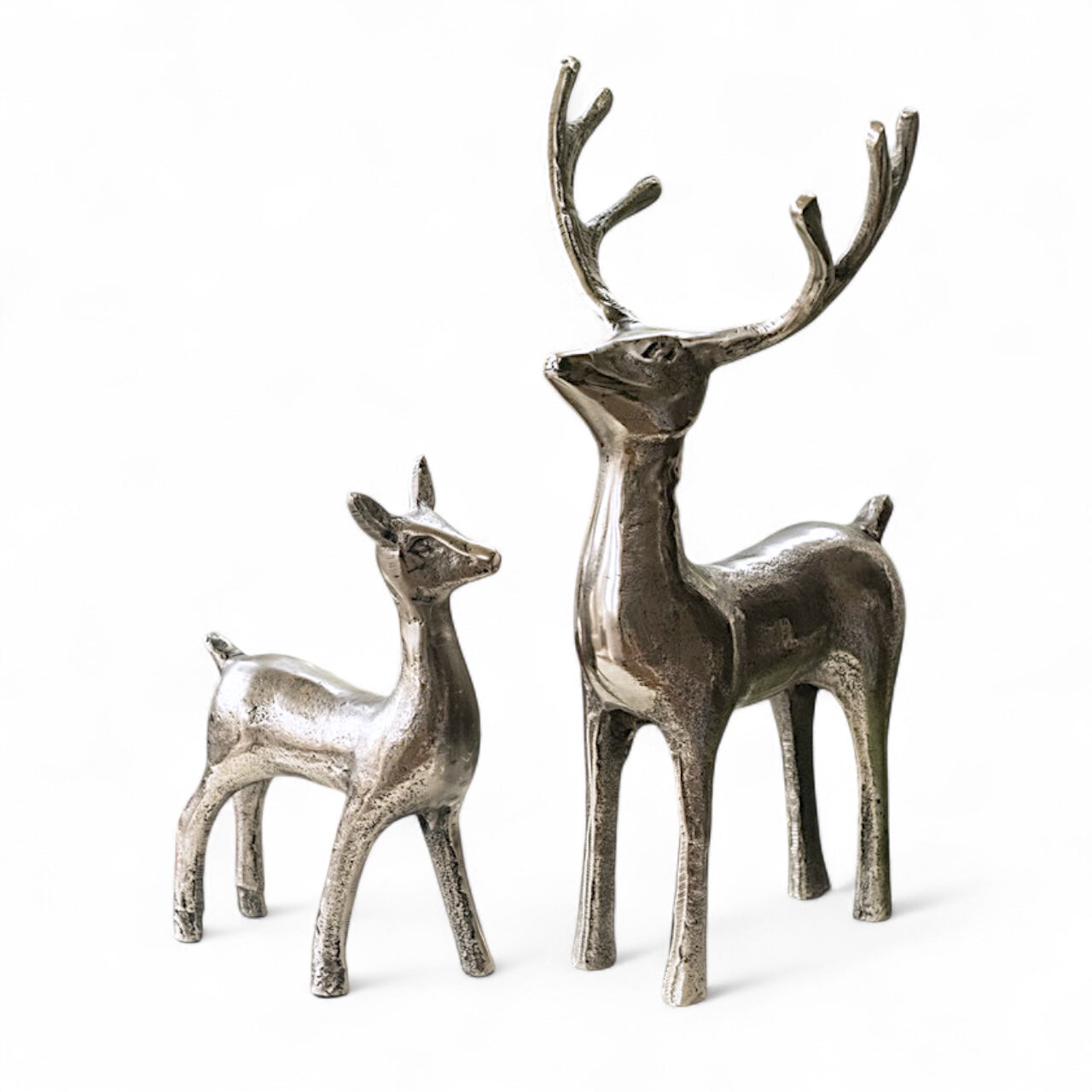 Pewter Aluminum Reindeer and Calf Figurines | 2 Styles