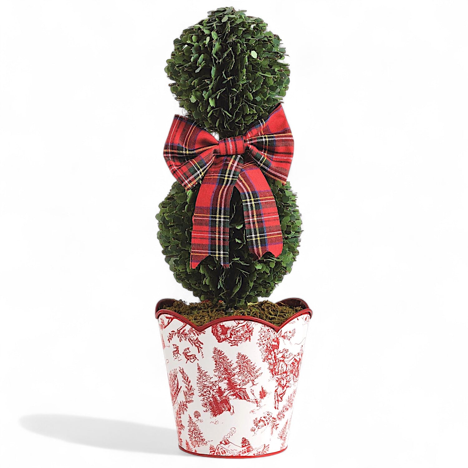 Small Red Toile Snowman Boxwood Potted Topiary